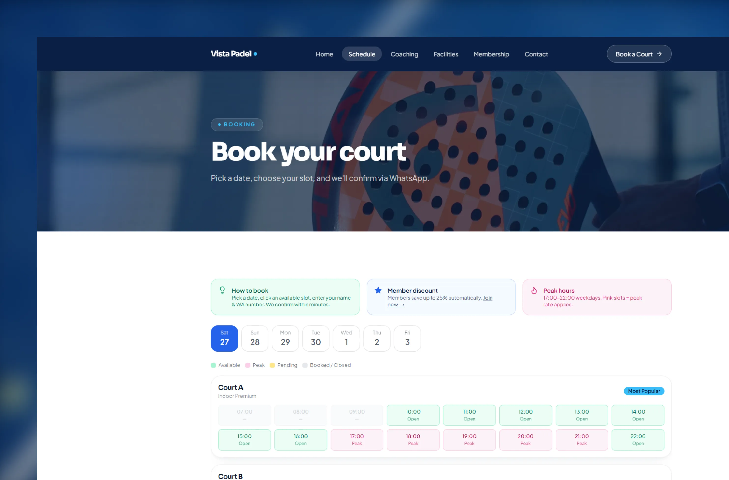 Vista Padel Club — Premium Court Booking & Club Management Platform — 4