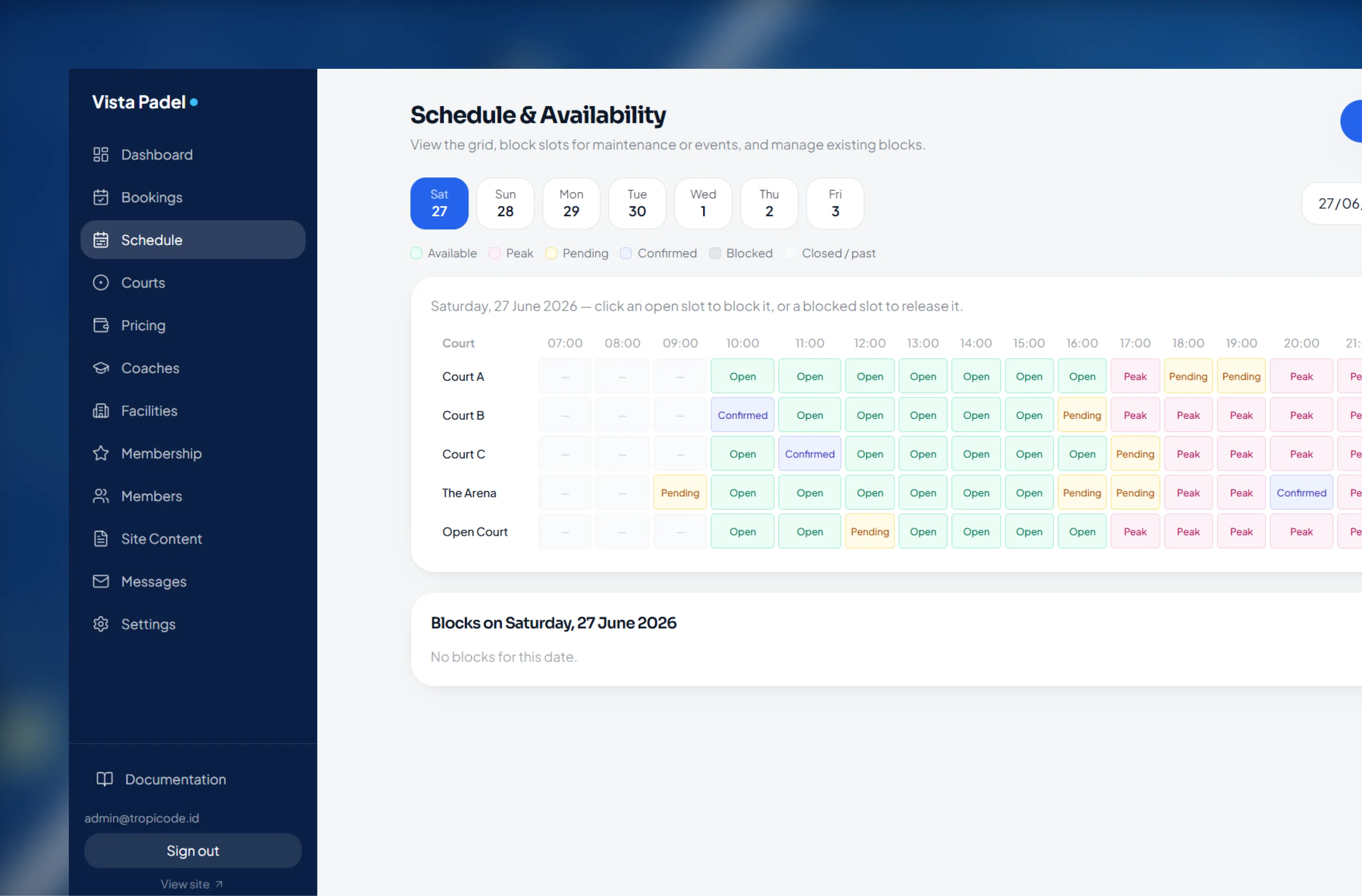 Vista Padel Club — Premium Court Booking & Club Management Platform — 8
